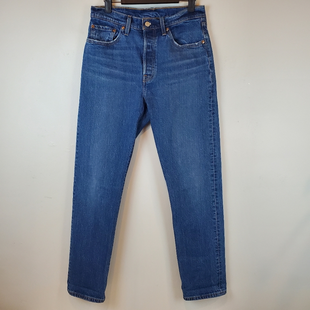 Womens Levi's 501 High Rise Taped Leg Button Fly Jeans Size 28W 30L Denim Cotton